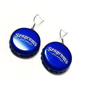 Seagrams Escapes Beer Bottle Cap Earrings Dangle Fishhook Artisan NEW!